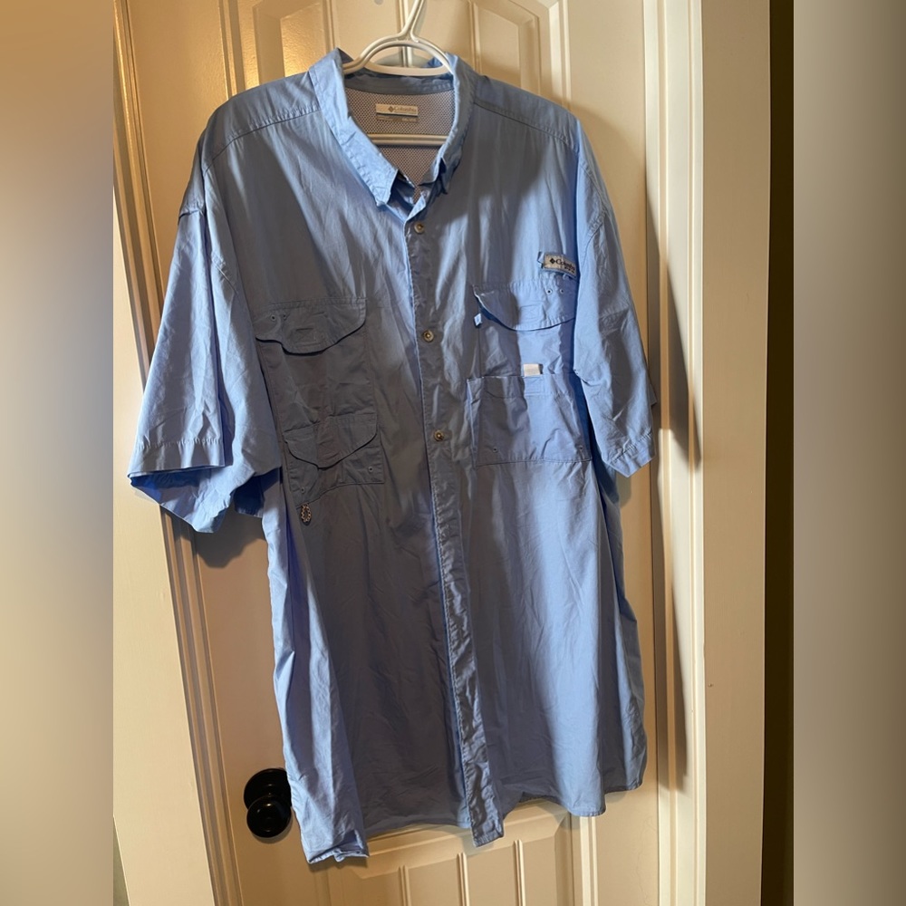Columbia PFG Shirt Mens XXL Light Blue Mesh Fishing Gear Vented Light
